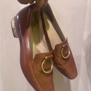 Naturalizer Tan Loafers with Gold Ring Detail